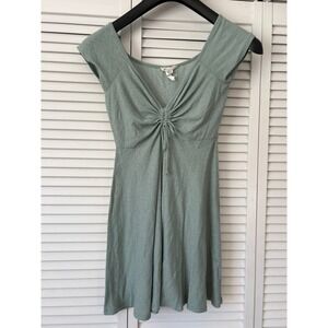 Rolla Coster Sage Green Mini Dress Ruched Drawstring Babydoll Neckline‎ Medium